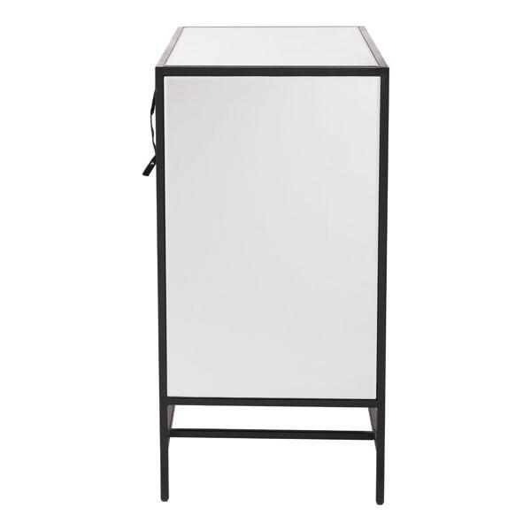 Elegant 36" x 18.1" x 35.2" mirror and metal cabinet with three drawers and a black frame.