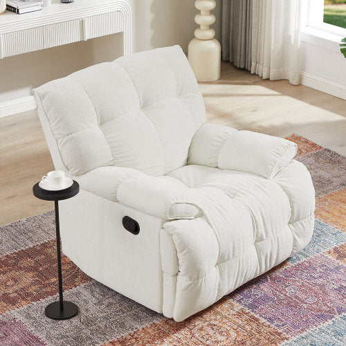 A stylish 360 Degree Swivel Fabric Single Sofa Heavy Duty Reclining Chair with overstuffed plaid backrest and padded armrests, perfect for living rooms.