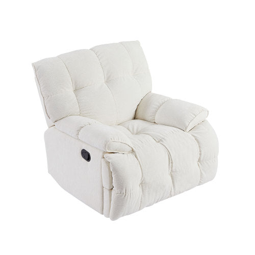 A stylish 360 Degree Swivel Fabric Single Sofa Heavy Duty Reclining Chair with overstuffed plaid backrest and padded armrests, perfect for living rooms.