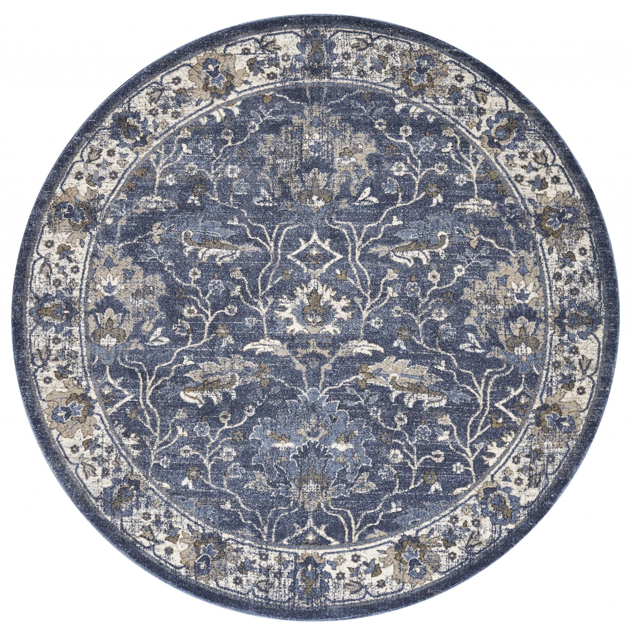 39" x 59" Denim Polypropylene Rug featuring vintage patterns and plush texture, perfect for modern and traditional interiors.