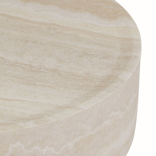 39.37'' round coffee table with faux travertine texture, perfect for modern living rooms and offices.