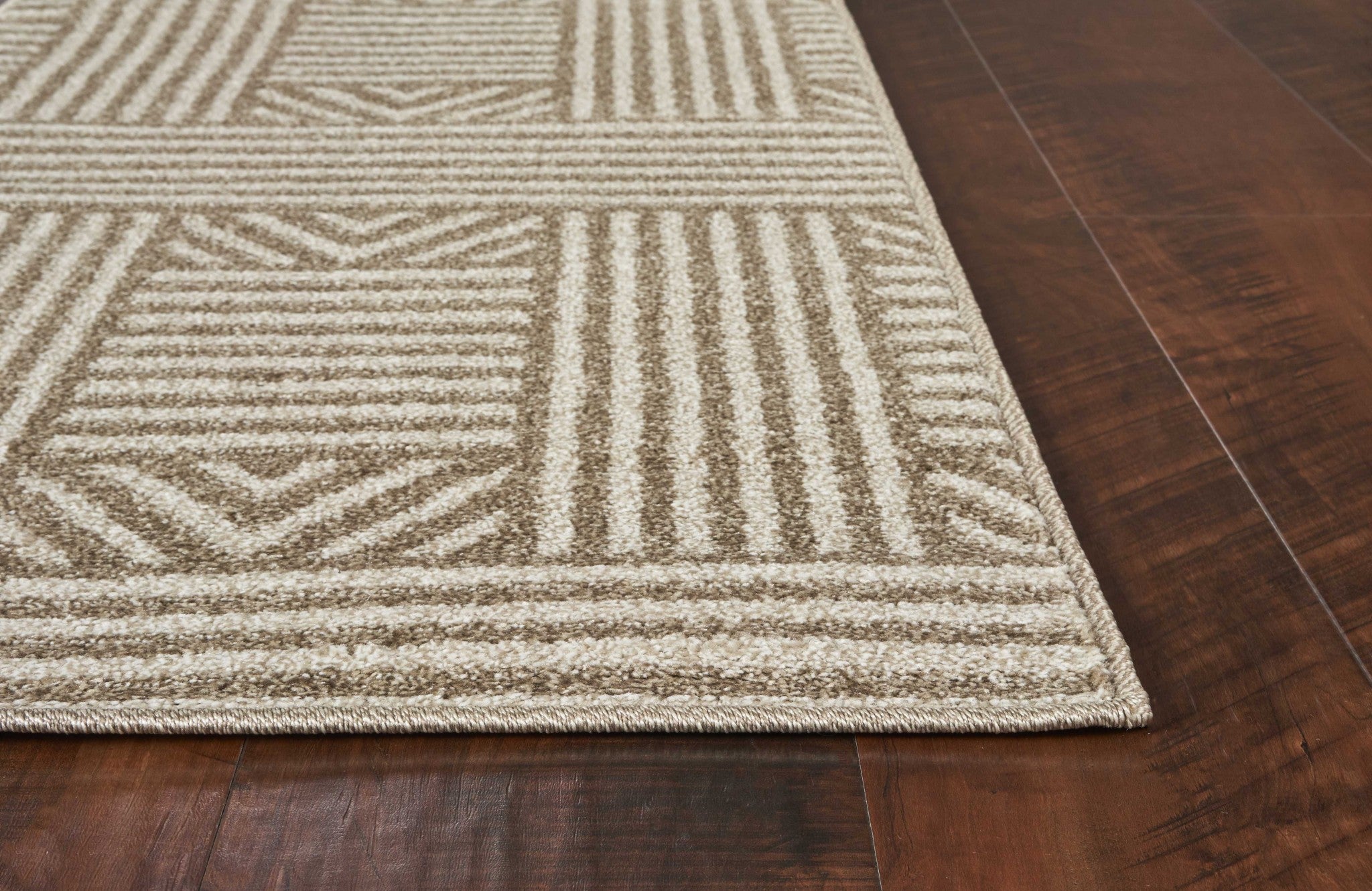 Beige UV treated polypropylene area rug measuring 3x5 inches, featuring elegant patterns and a soft texture, perfect for modern home decor.