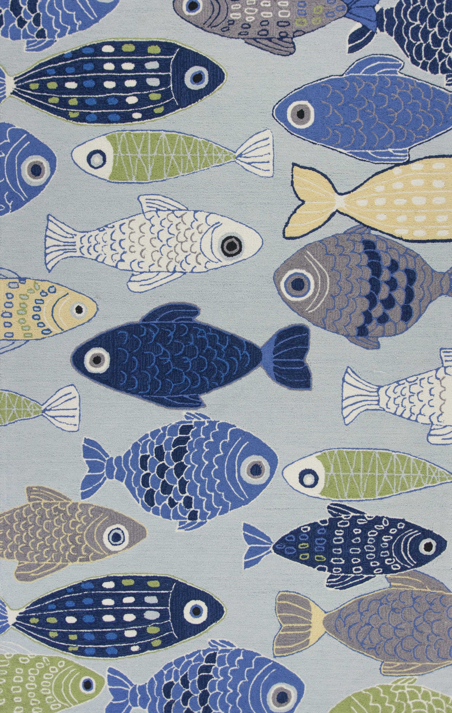 Light blue fishes area rug measuring 3x5 feet, featuring a vibrant fish pattern, perfect for enhancing home decor.