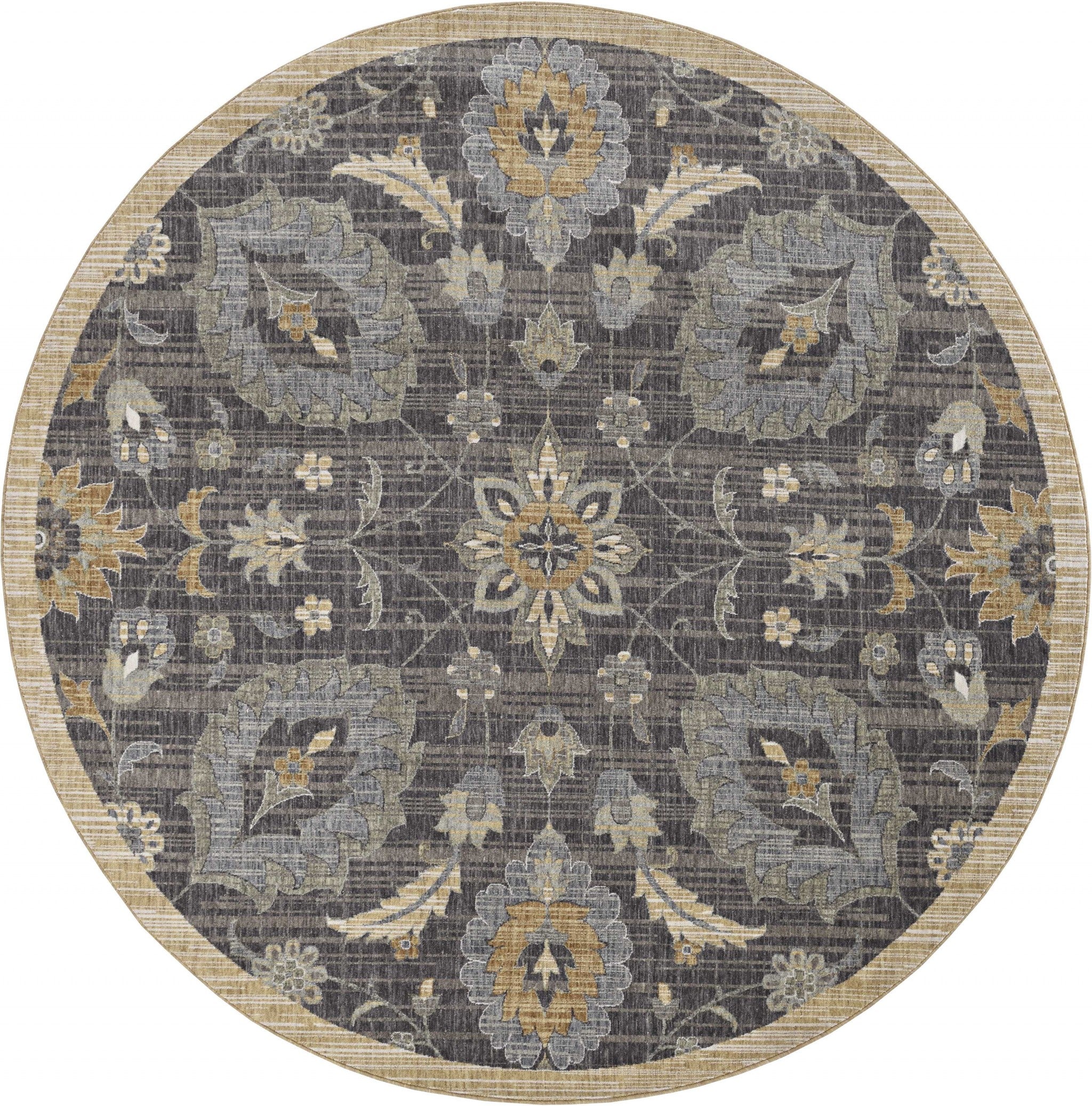 3x5 taupe floral vine bordered wool indoor area rug, showcasing intricate floral patterns and soft wool texture.