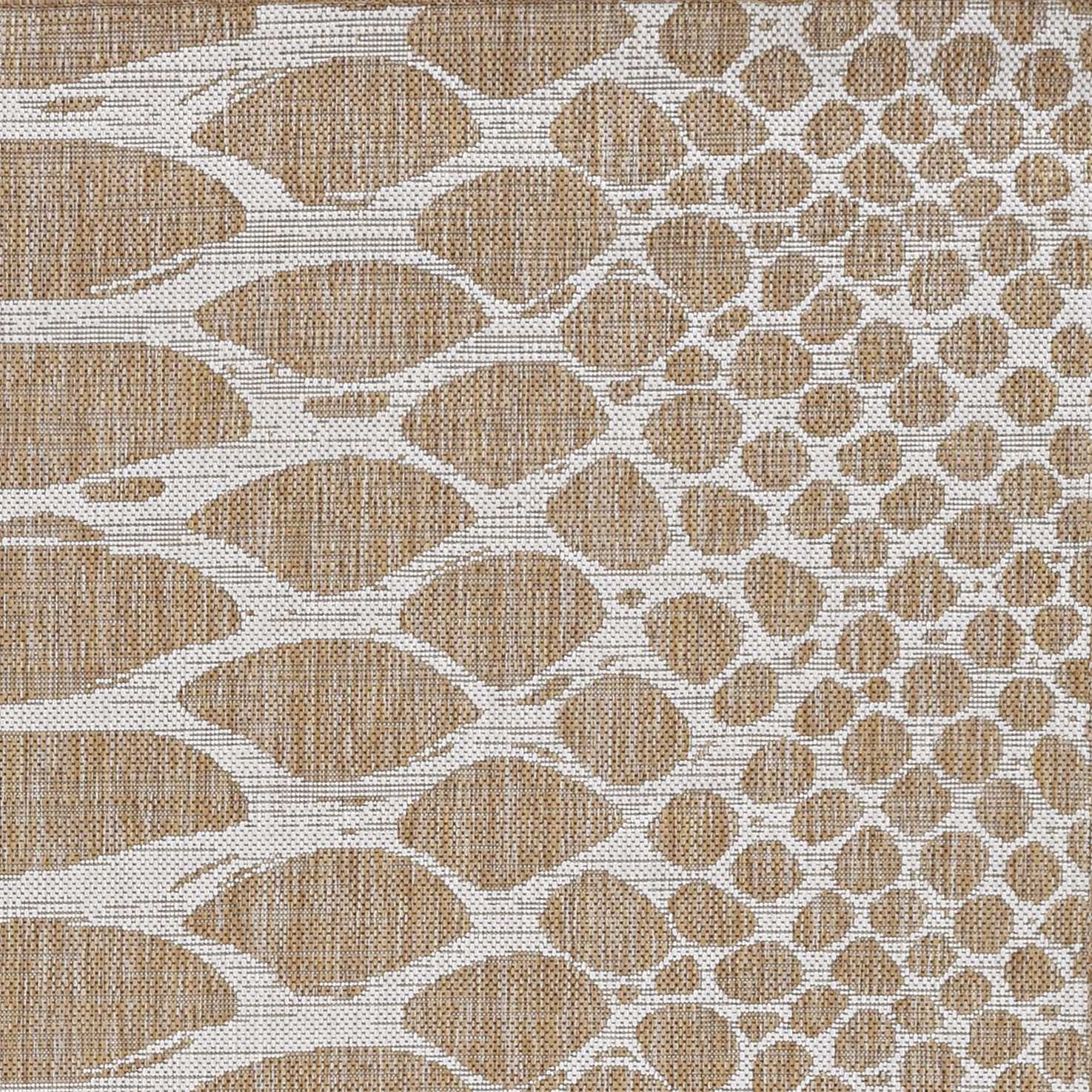 Ivory machine woven rug featuring a trendy snake print design, suitable for indoor and outdoor use, showcasing its textured surface.