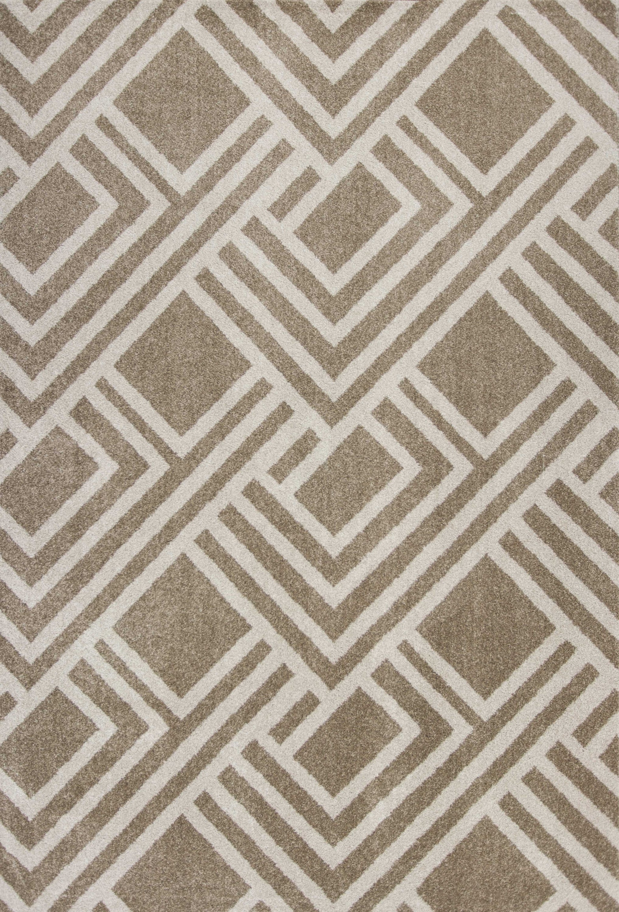 A stylish 3x5 beige machine woven rug with geometric patterns, perfect for indoor and outdoor use.