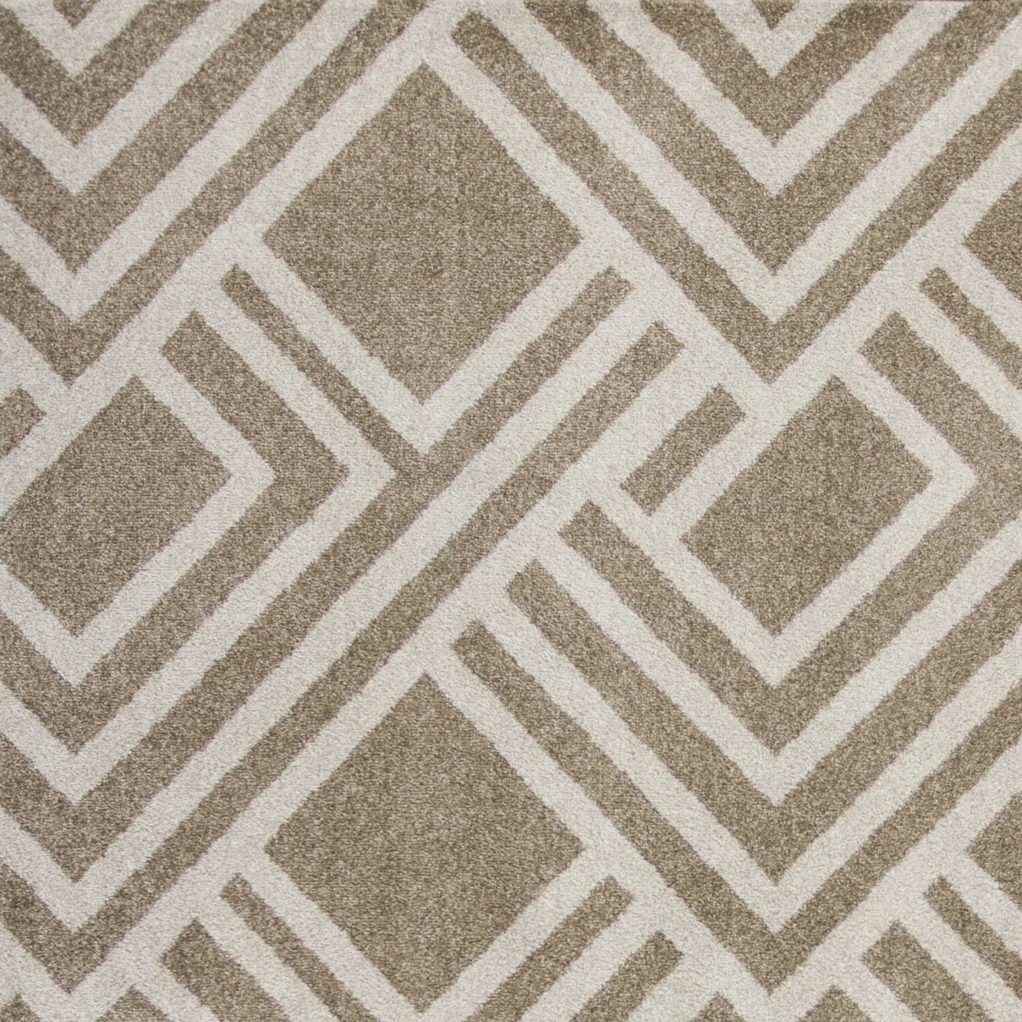 A stylish 3x5 beige machine woven rug with geometric patterns, perfect for indoor and outdoor use.