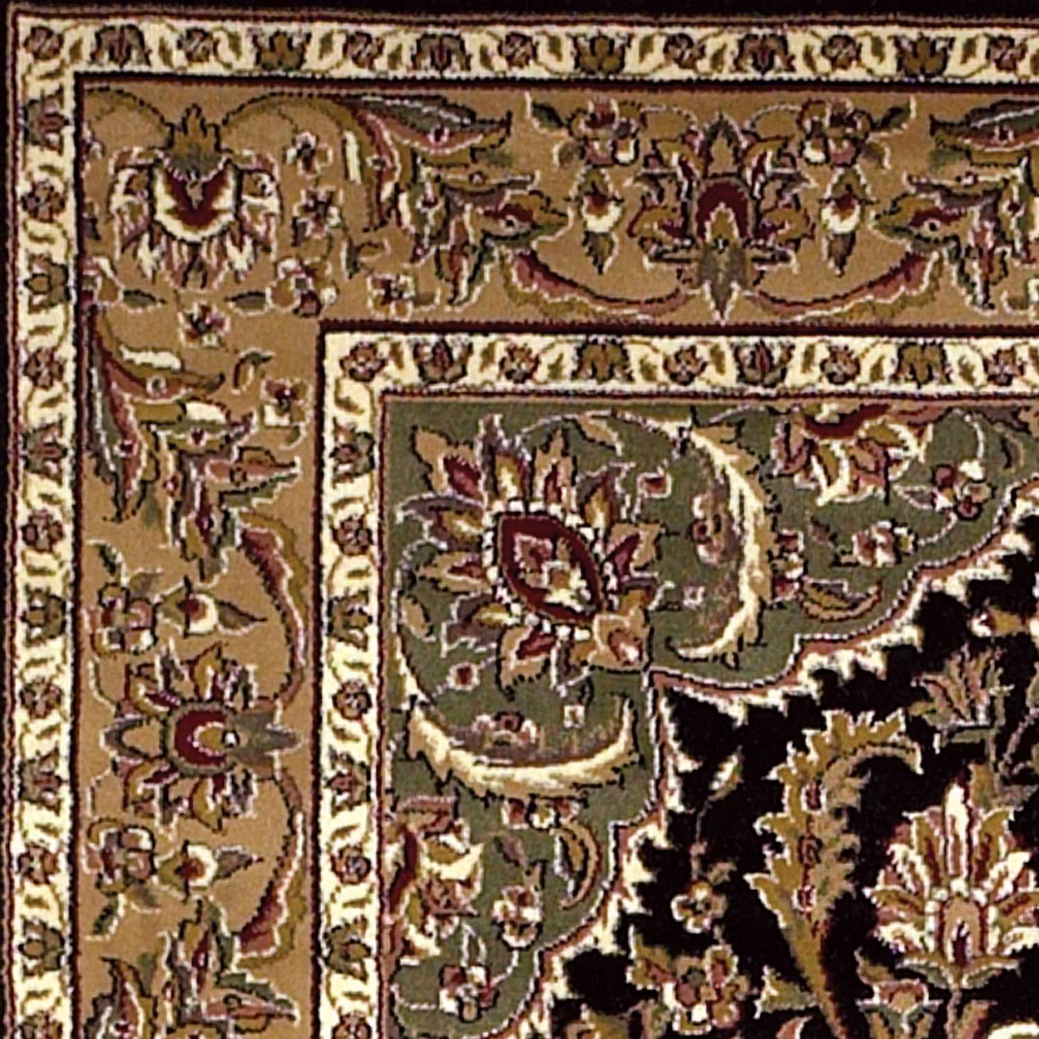 3 inches x 5 inches black and beige machine woven floral medallion indoor area rug, showcasing intricate floral patterns and a stylish design.