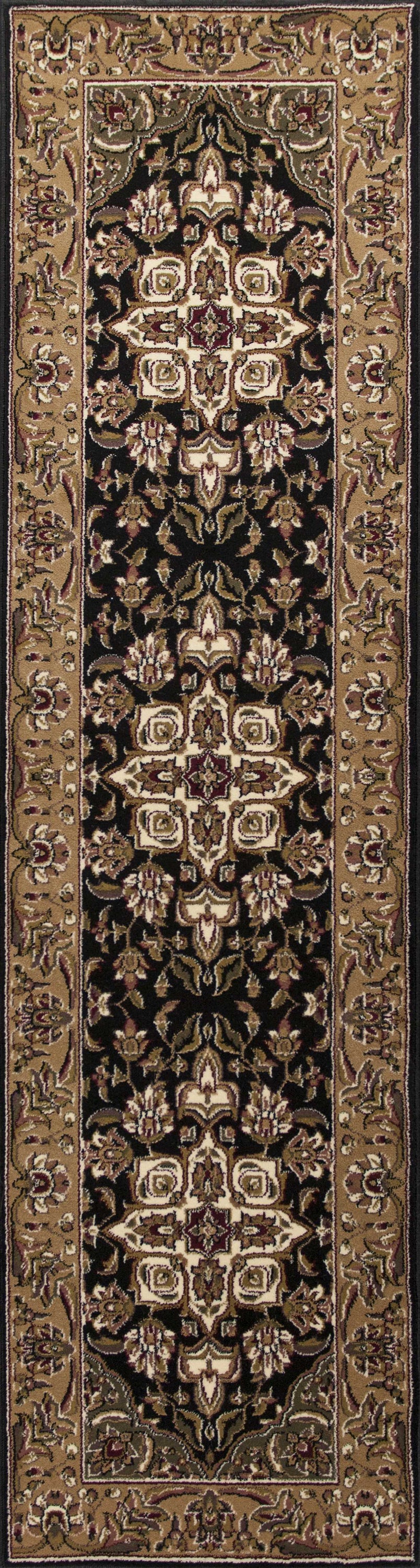 3 inches x 5 inches black and beige machine woven floral medallion indoor area rug, showcasing intricate floral patterns and a stylish design.