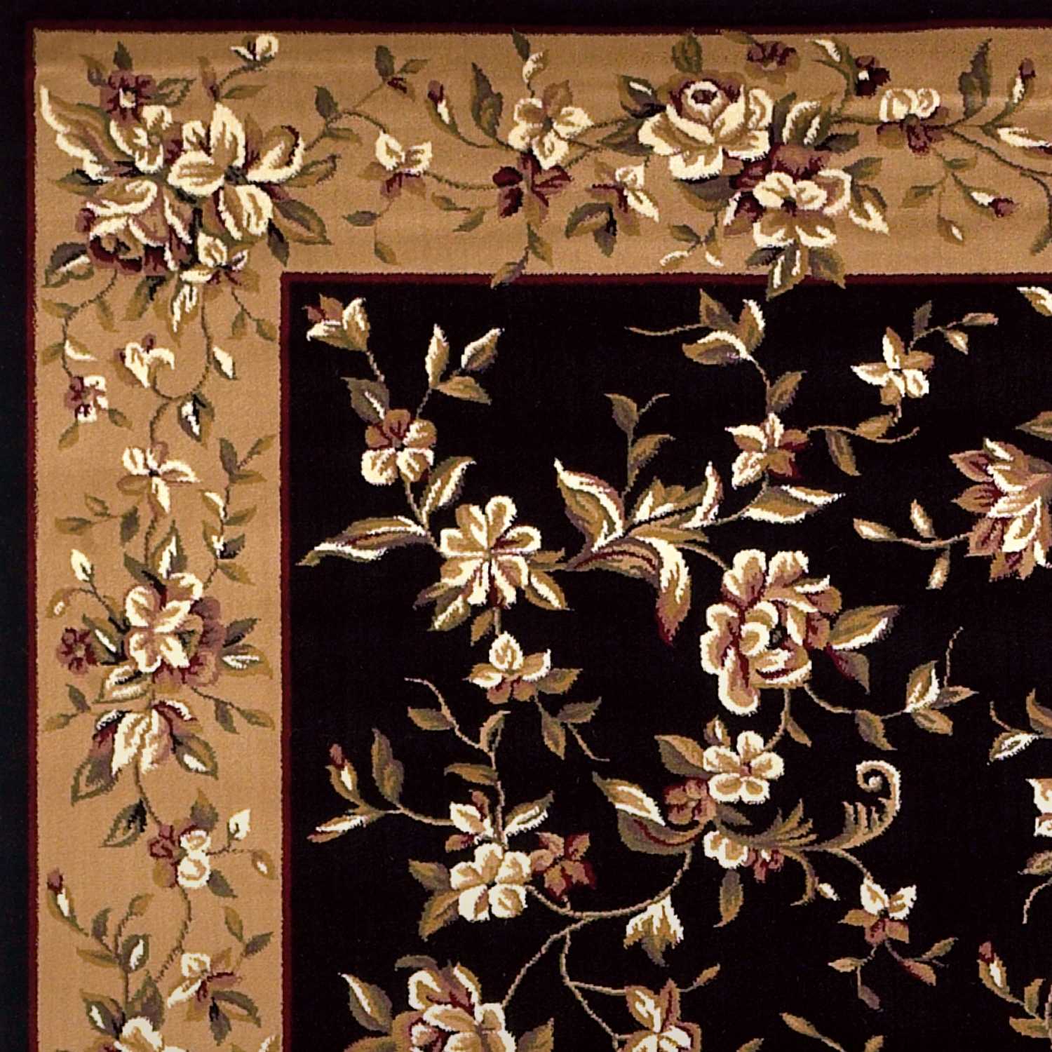 3x5 inches black and beige machine woven floral vines indoor area rug, showcasing intricate floral patterns and a modern design.