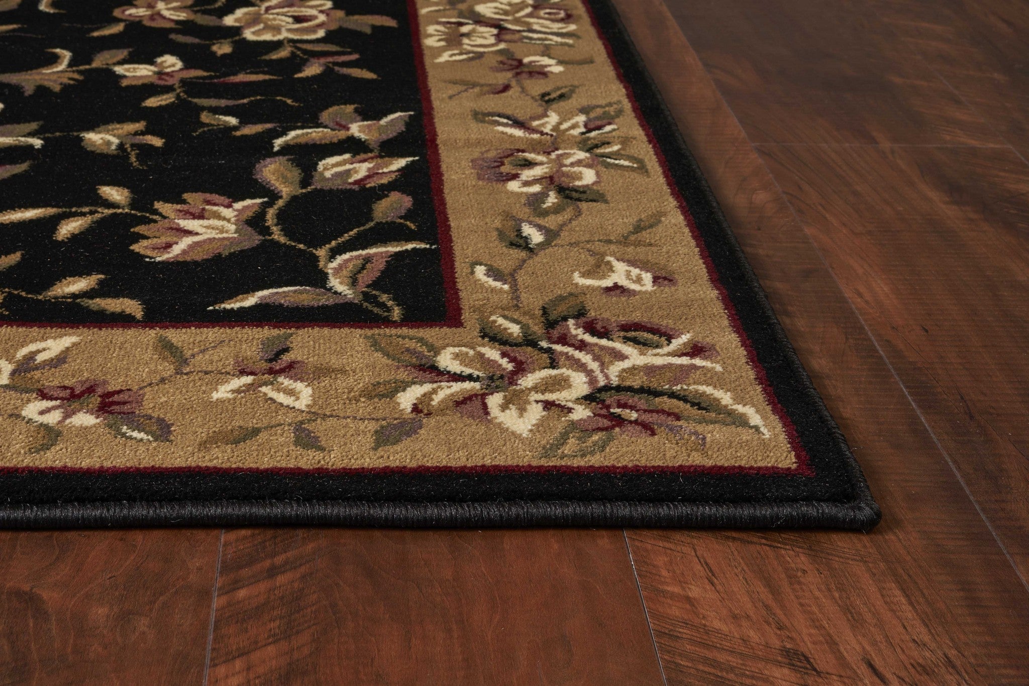 3x5 inches black and beige machine woven floral vines indoor area rug, showcasing intricate floral patterns and a modern design.