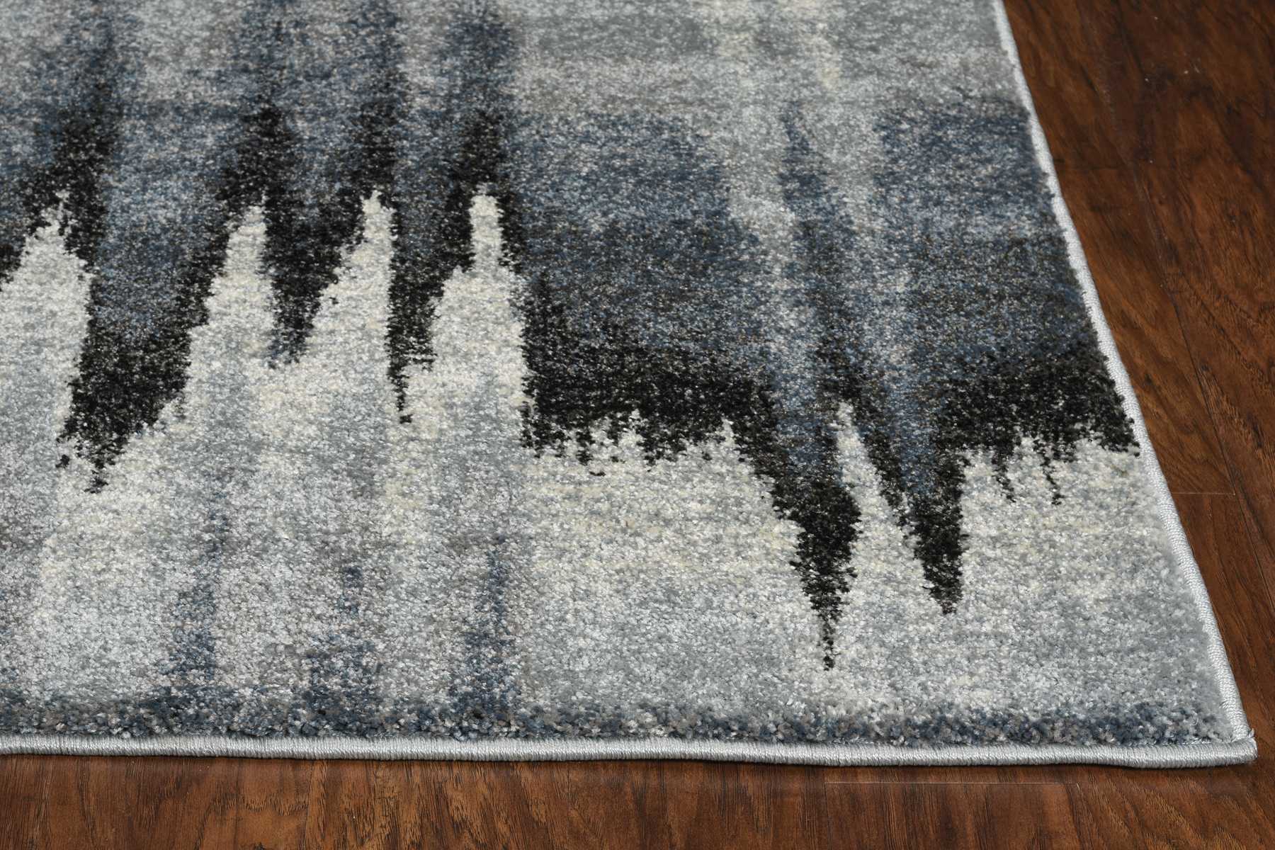 3x5 Blue Ivory Machine Woven Abstract Pulse Area Rug with plush texture and contemporary design.