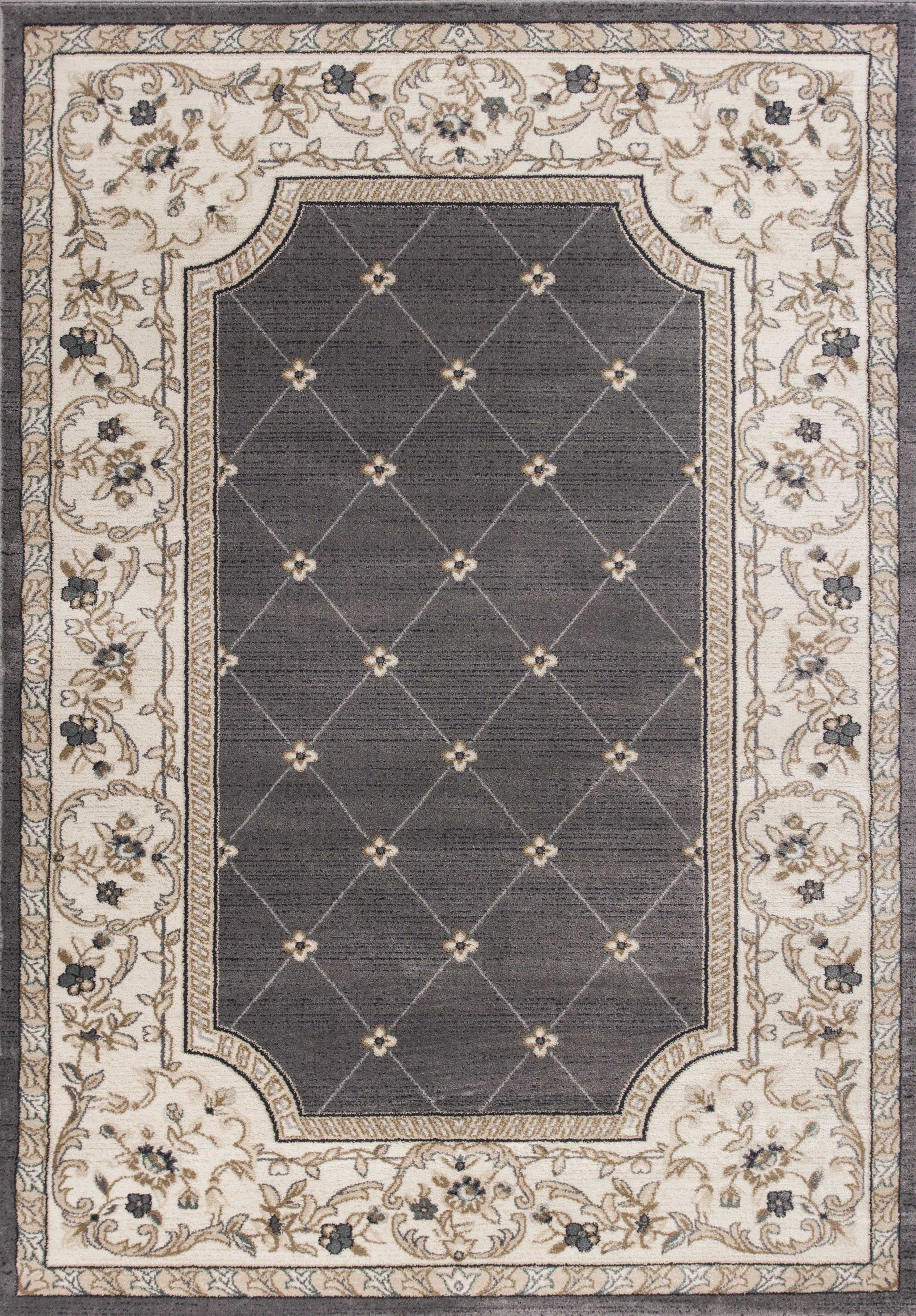 3x5 Grey Ivory Bordered Floral Indoor Area Rug featuring a modern floral design, perfect for enhancing home decor.