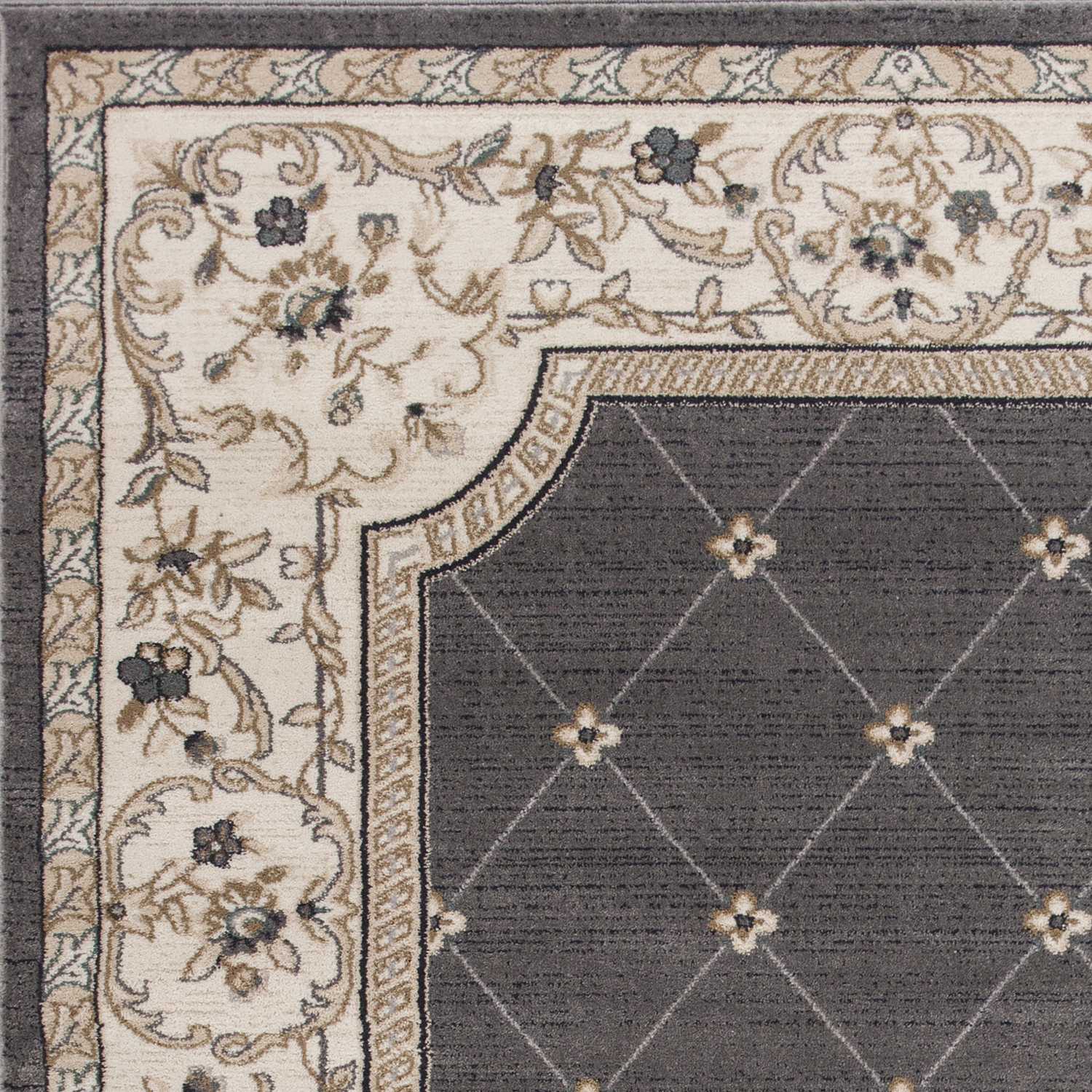 3x5 Grey Ivory Bordered Floral Indoor Area Rug featuring a modern floral design, perfect for enhancing home decor.