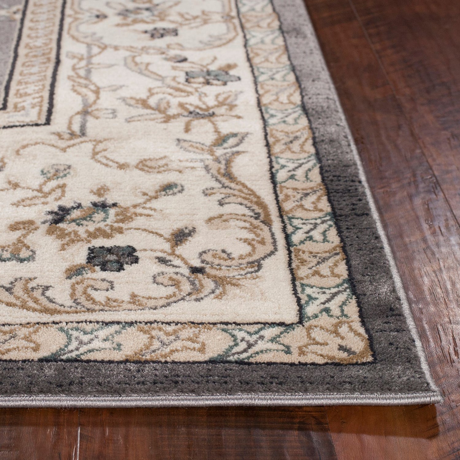 3x5 Grey Ivory Bordered Floral Indoor Area Rug featuring a modern floral design, perfect for enhancing home decor.