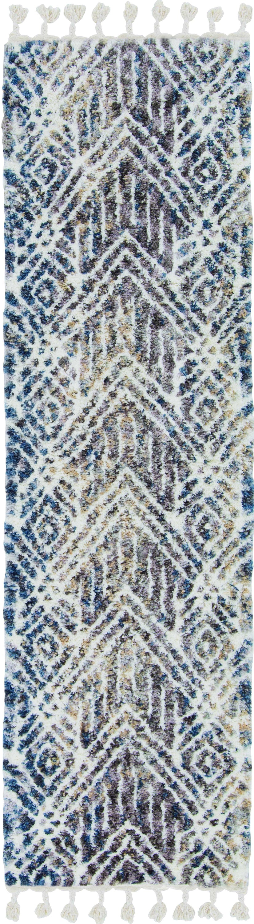 3x5 Grey Ivory Machine Woven Rug featuring geometric patterns and fringe, perfect for bohemian decor.