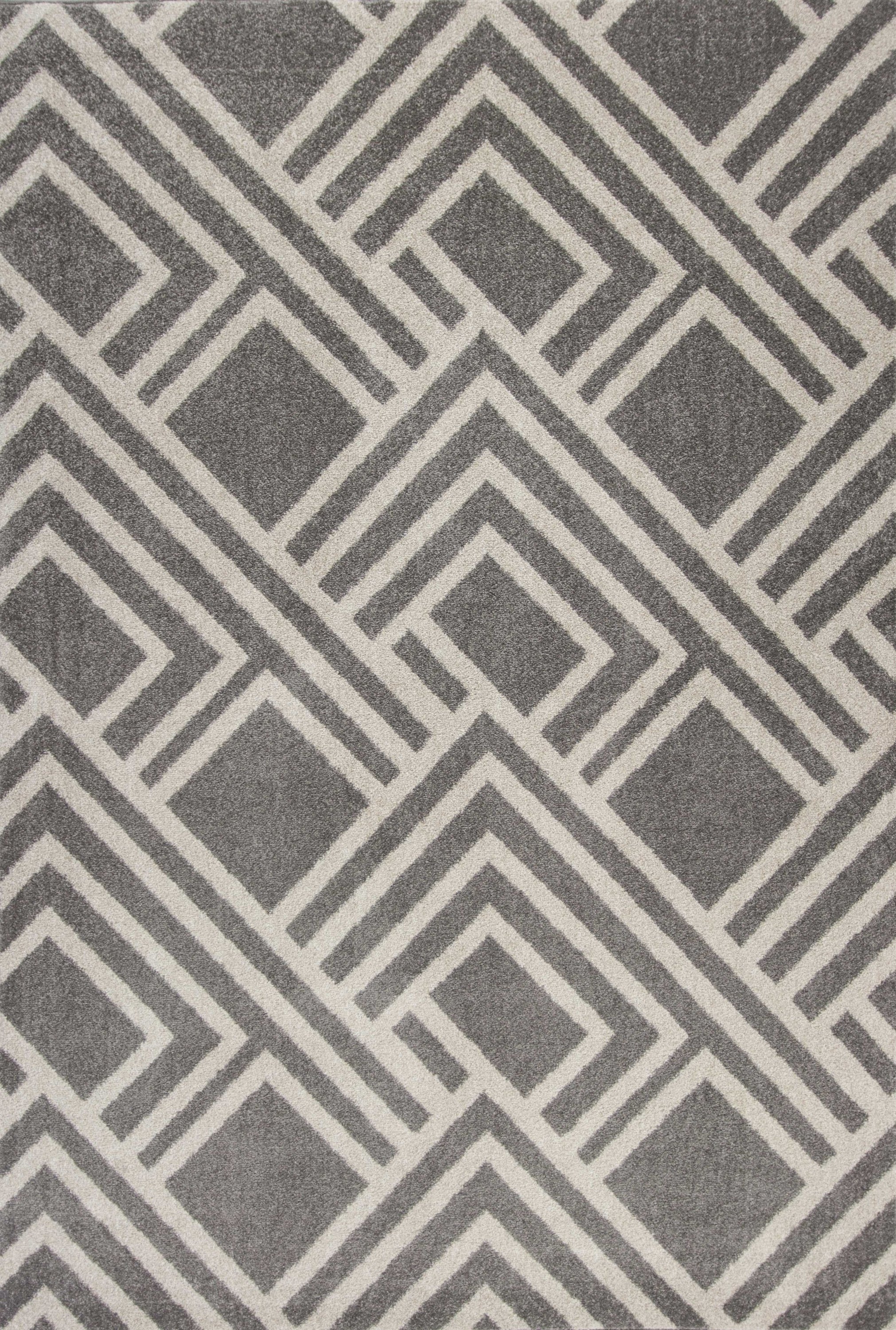 3x5 grey machine woven UV treated geometric rug suitable for indoor and outdoor use, showcasing a modern design.