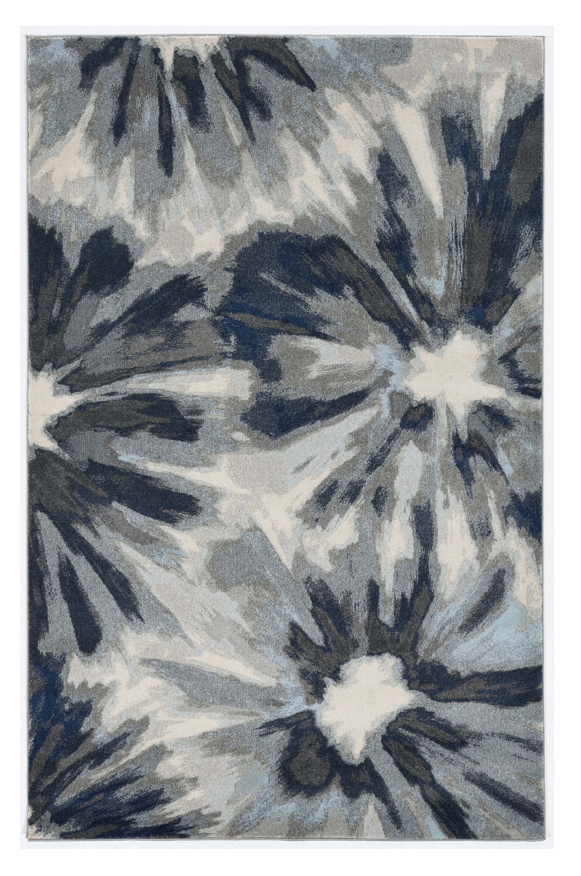 3x5 inches ivory blue machine woven oversized floral indoor area rug featuring vibrant floral patterns and a soft texture.