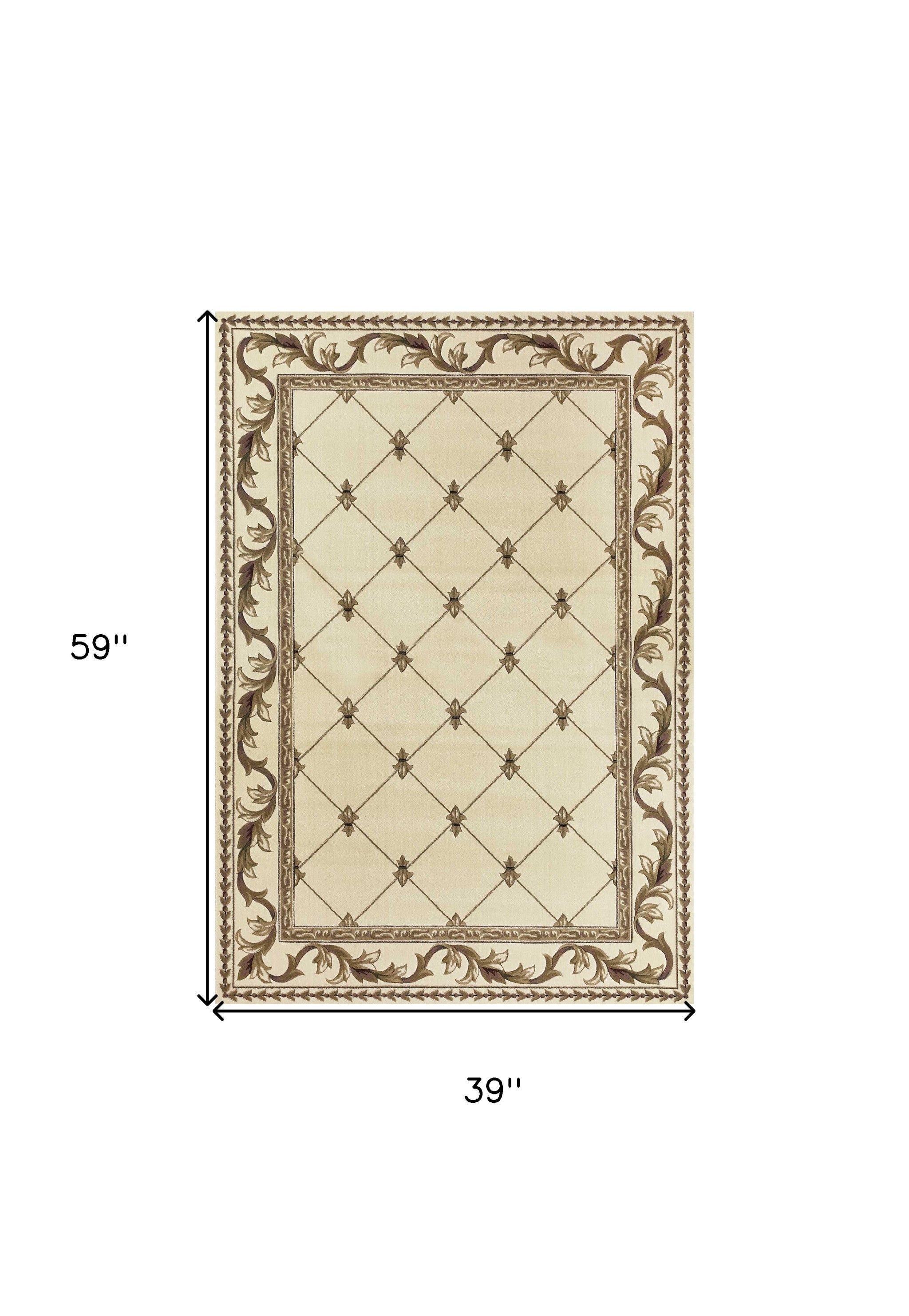 Ivory machine woven hand carved fleur-de-lis indoor rug, showcasing intricate details and elegant design.