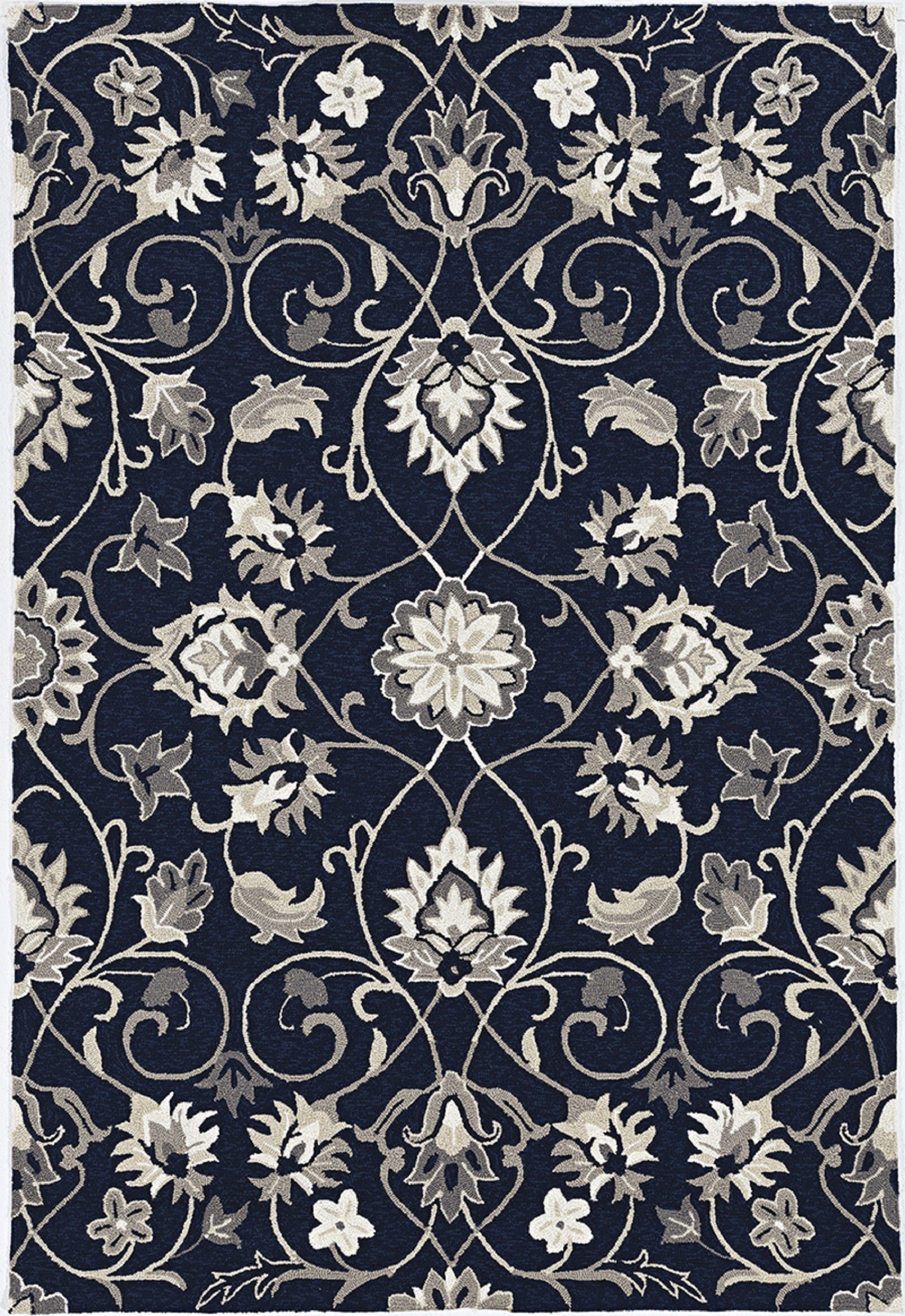 3x5 Navy Blue Hand Hooked UV Treated Traditional Floral rug showcasing intricate floral design and vibrant colors.