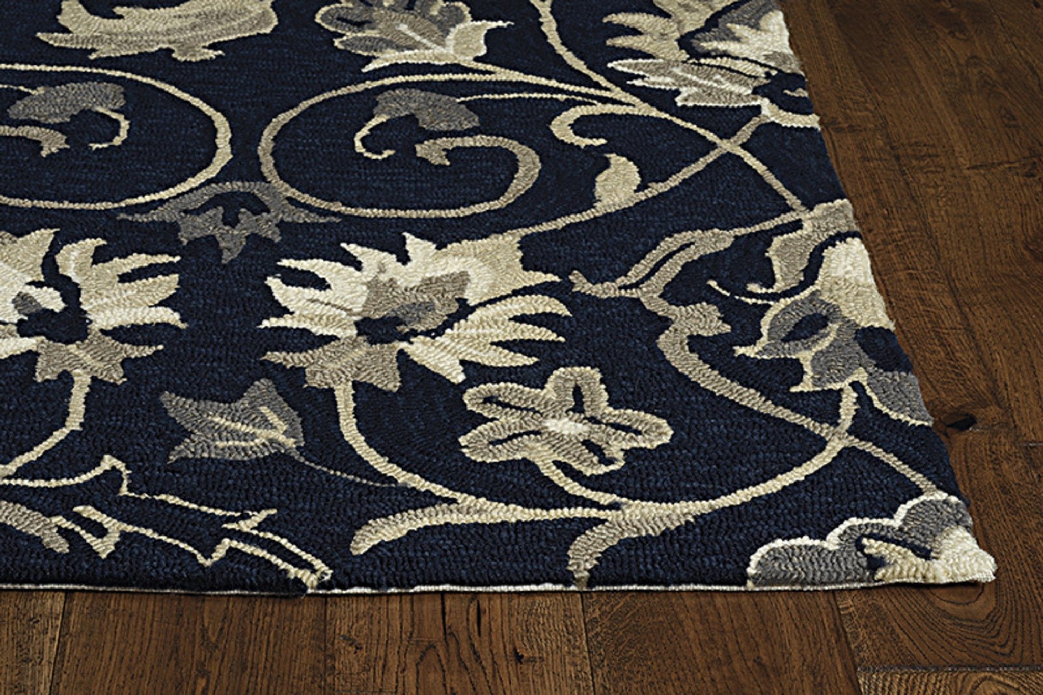 3x5 Navy Blue Hand Hooked UV Treated Traditional Floral rug showcasing intricate floral design and vibrant colors.