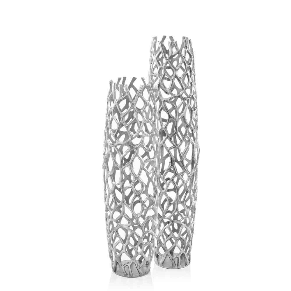 A tall 40-inch rough silver XL twigs barrel floor vase, elegantly designed with a modern aesthetic, perfect for home decor.