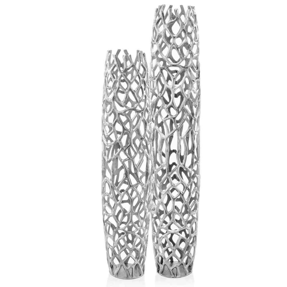 A tall 40-inch rough silver XL twigs barrel floor vase, elegantly designed with a modern aesthetic, perfect for home decor.