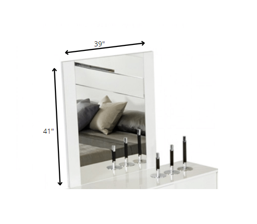 A stylish 41-inch white MDF and glass mirror with a sleek rectangular design, perfect for enhancing home decor in living rooms or hallways.