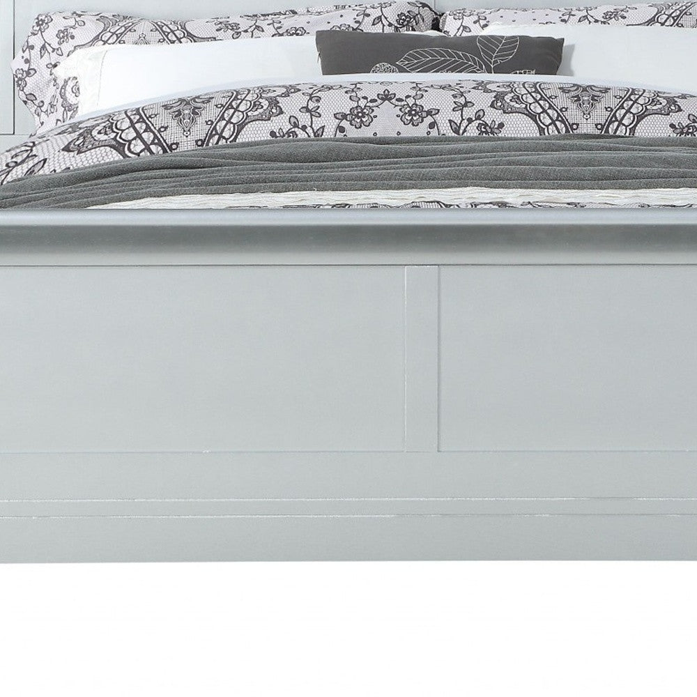 Elegant 41in X 85in X 47in Platinum Wood Twin Bed with traditional sleigh design in off-white finish.