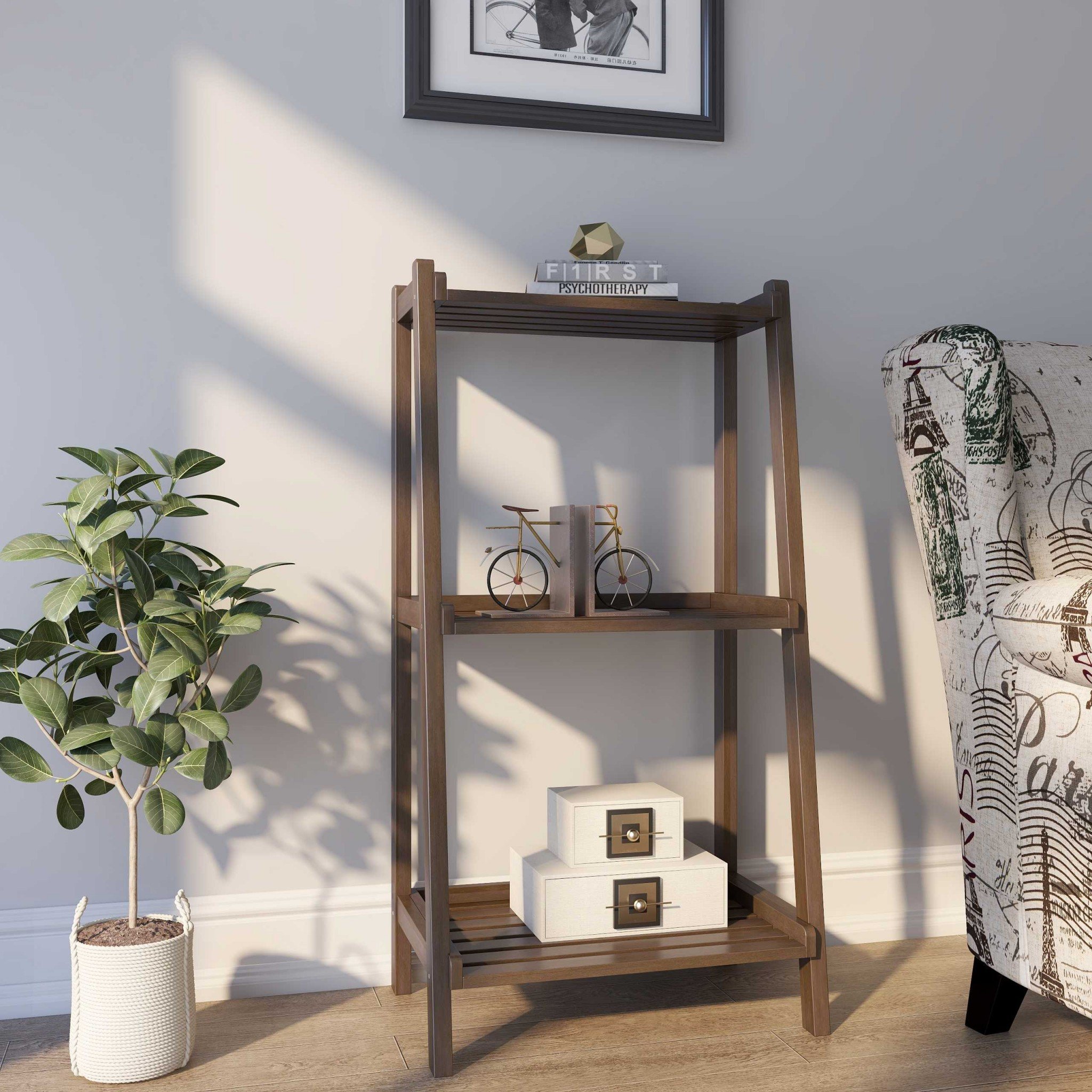 42-inch espresso bookcase with three shelves, showcasing modern design and solid wood construction.