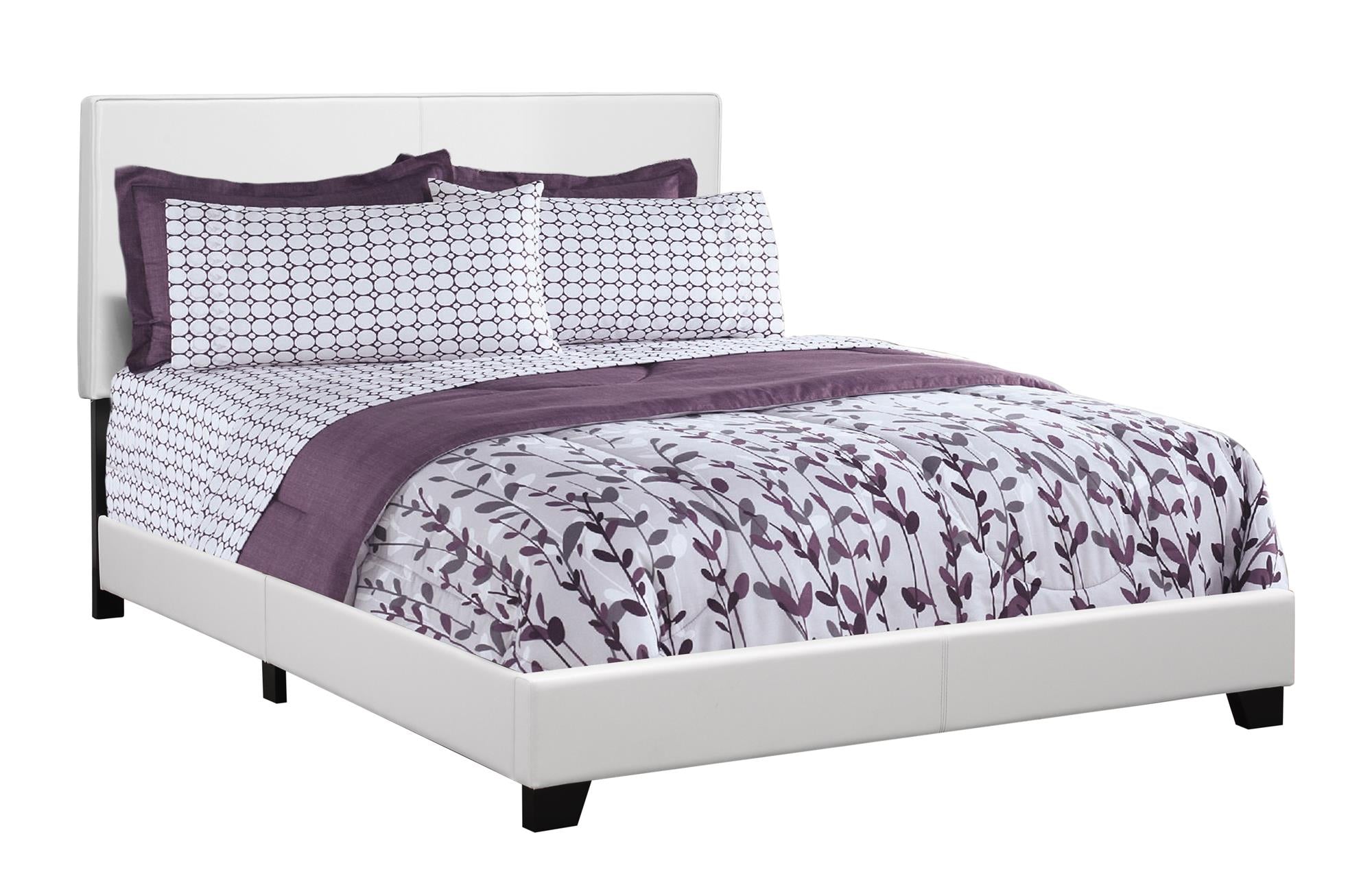 A stylish 45.75-inch white solid wood queen size bed with leather look upholstery and high-grade foam mattress, perfect for contemporary bedrooms.