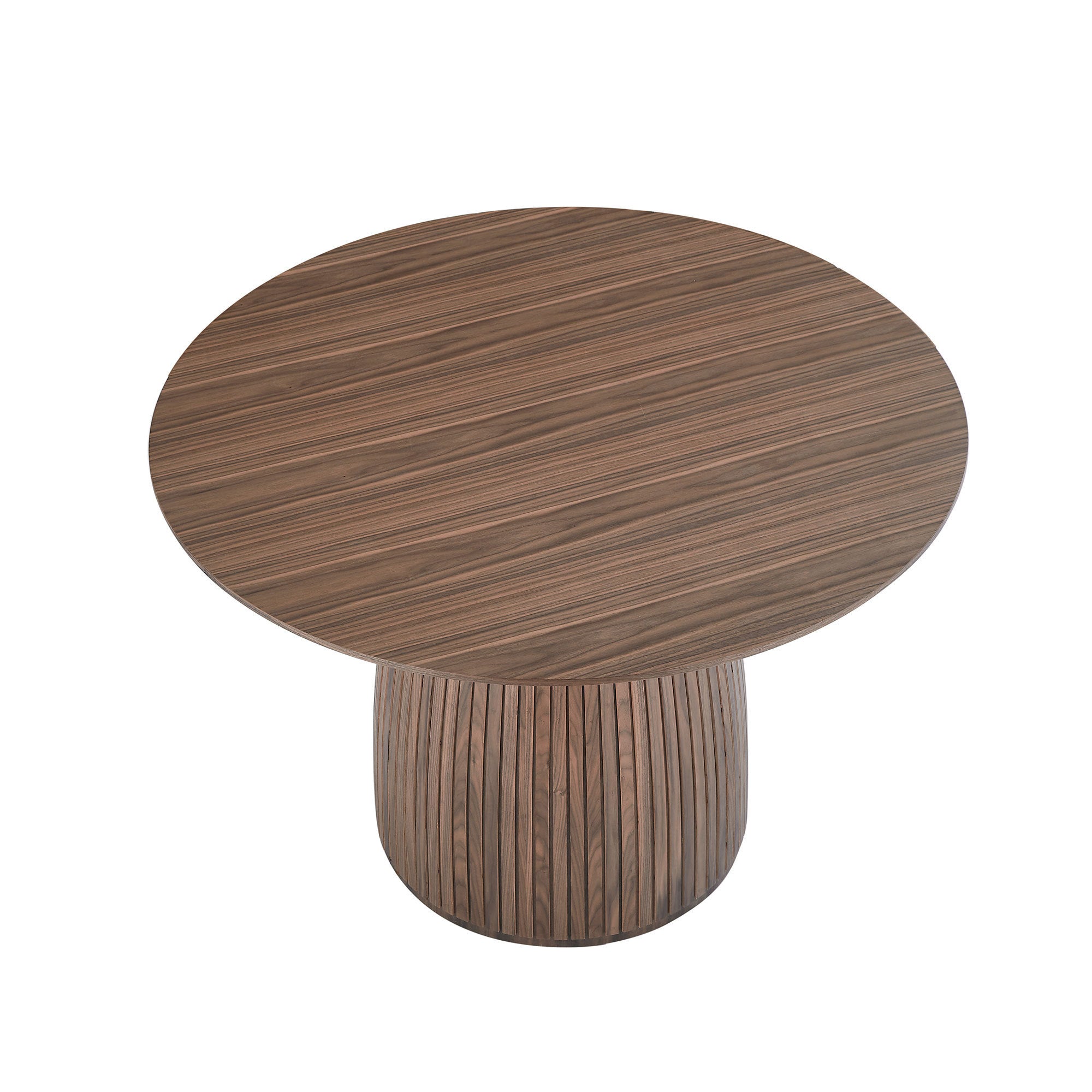 A stylish 47.24 inch round dining table with a walnut finish, designed for 4-6 people, suitable for dining rooms and small spaces.