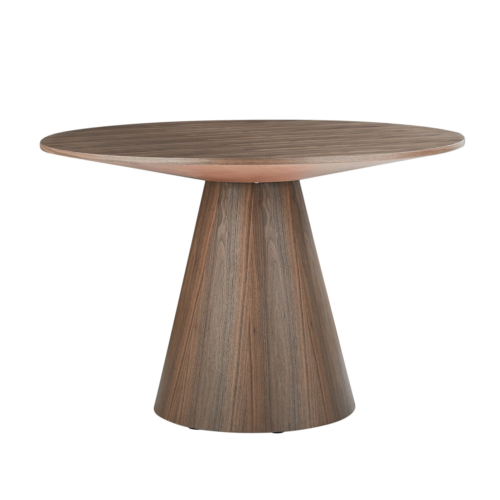 47.24-inch round modern dining table in walnut finish, showcasing a sleek MDF wood design suitable for various dining spaces.