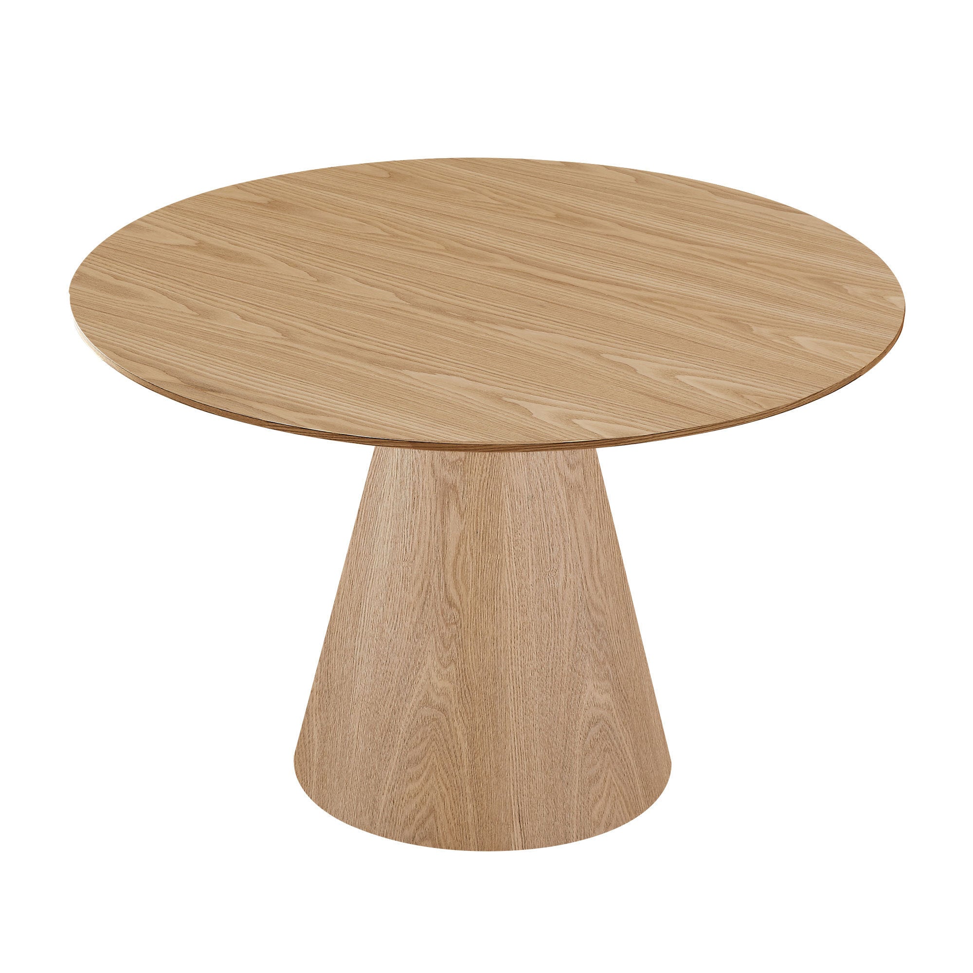 A stylish 47.24'' round wooden dining table made from hardwood solids, featuring a natural ash finish, perfect for dining rooms or kitchens.