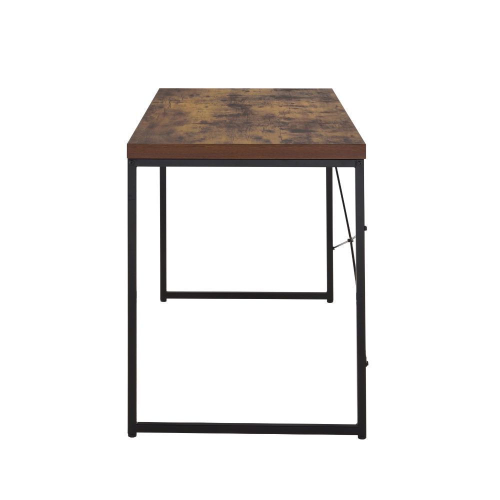 Weathered Oak Paper Veneer Desk with black metal legs, showcasing a spacious writing surface and classic design.