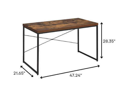 Weathered Oak Paper Veneer Desk with black metal legs, showcasing a spacious writing surface and classic design.