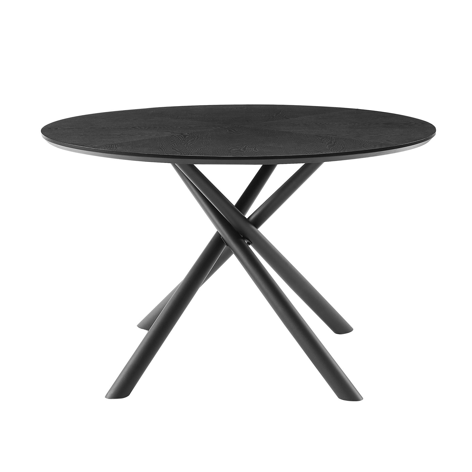 47.25'' Round MDF Coffee Table with Cross Legs in Black, showcasing a modern design suitable for any living space.