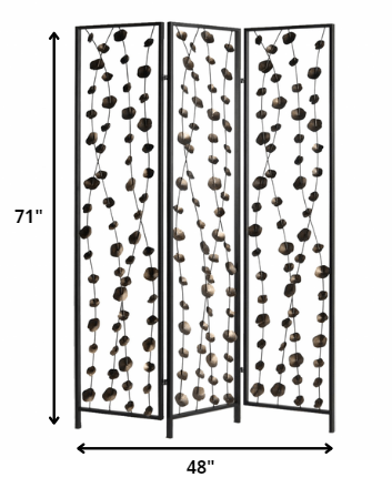 A stylish gray and bronze metal screen featuring a unique falling blooms design, perfect for room division and home decor.