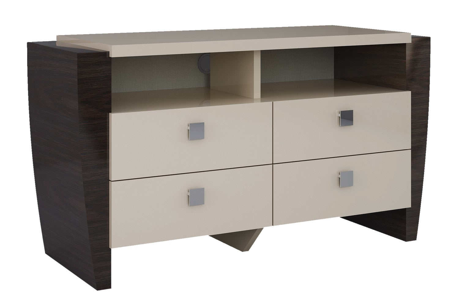 A stylish 48-inch Refined Beige High Gloss Chest with six drawers, showcasing a modern design and high gloss finish, perfect for bedroom or living room.