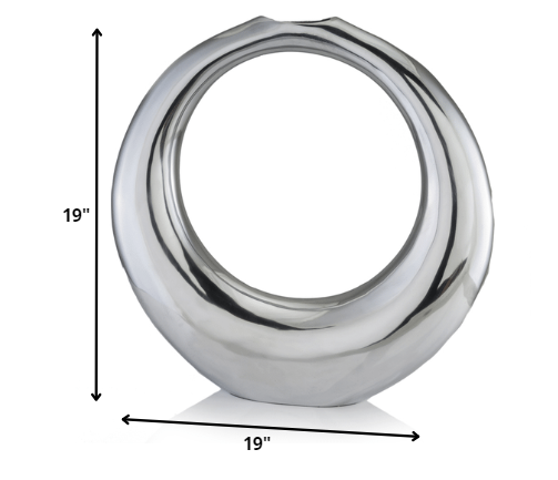 A sophisticated Silver Aluminum Ring Large Hoop Vase, measuring 19 inches tall, featuring a modern design perfect for floral arrangements.