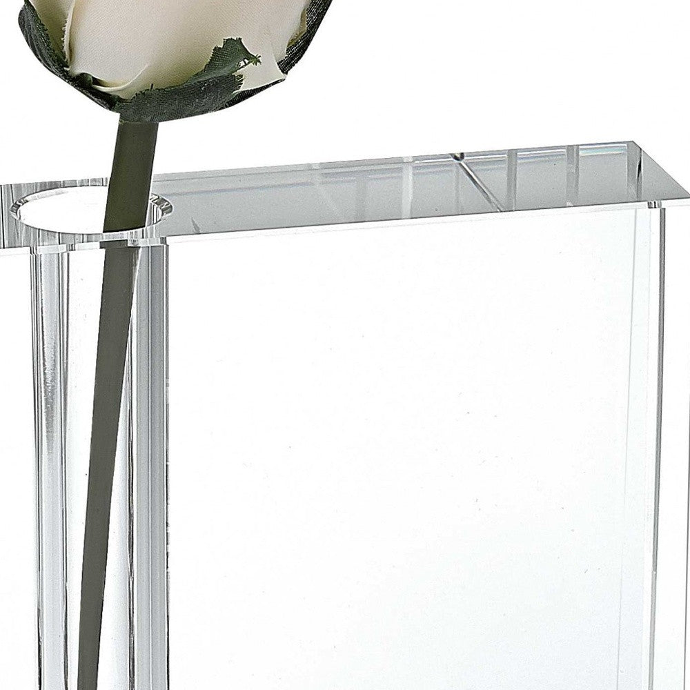 A beautifully handcrafted crystal bud vase, showcasing a clear, modern design, perfect for displaying flowers.