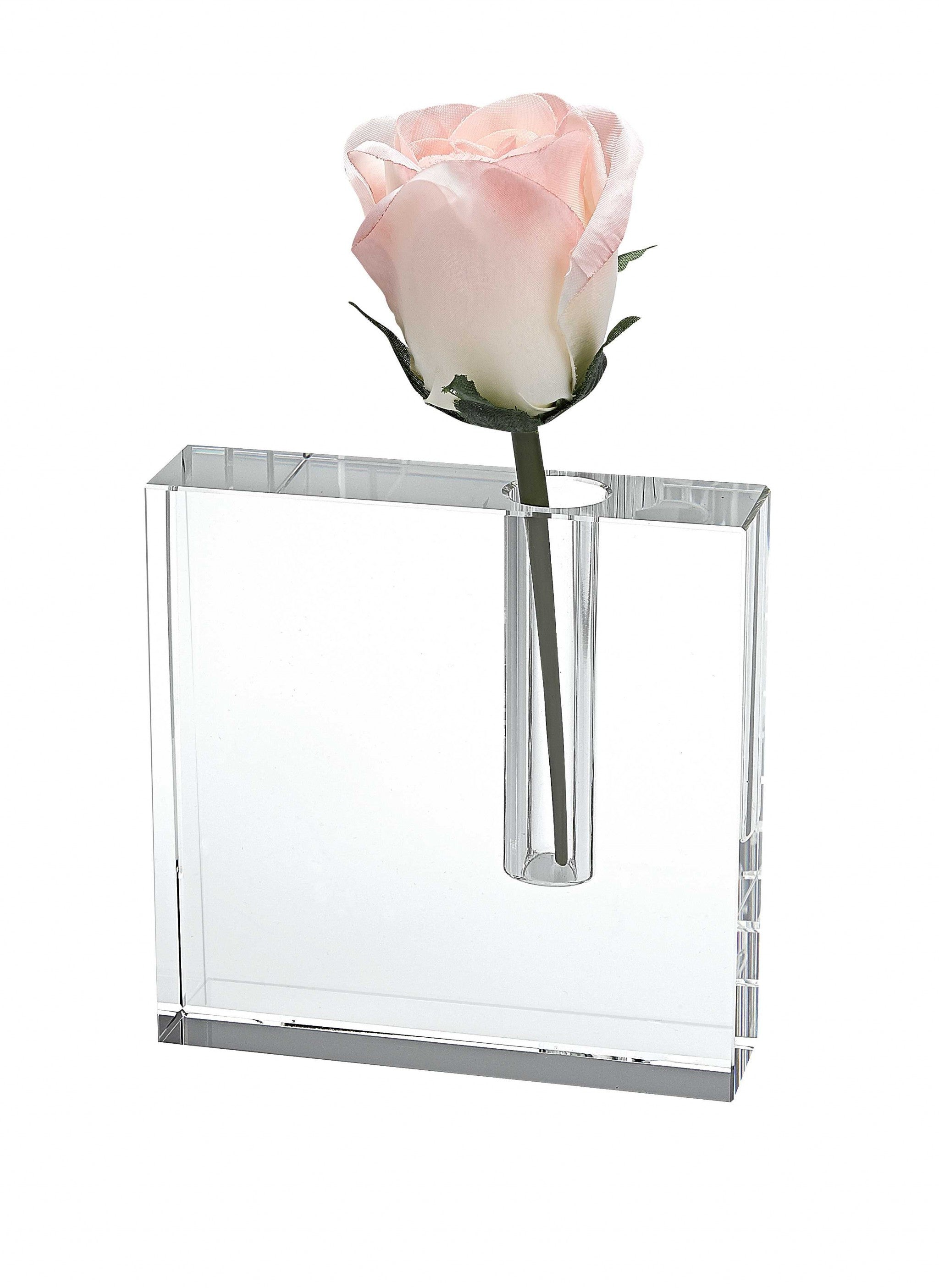 A beautifully handcrafted crystal bud vase, showcasing a clear, modern design, perfect for displaying flowers.