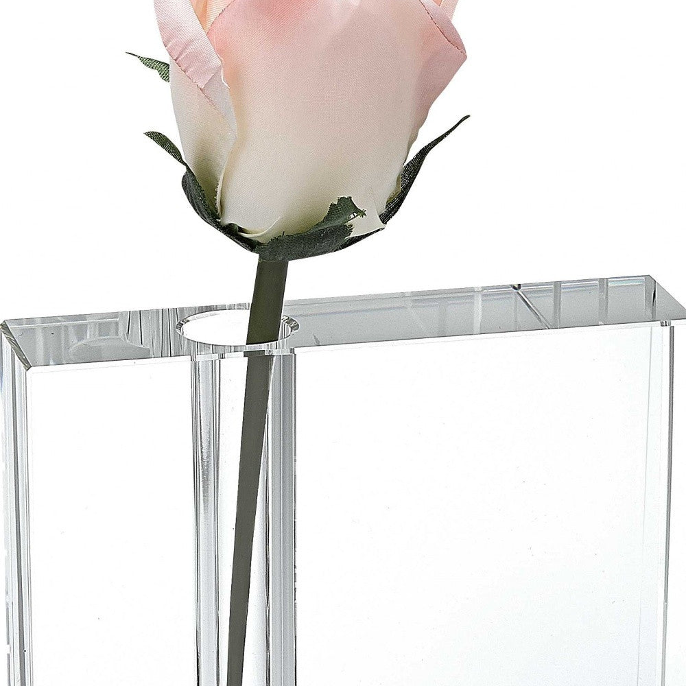 A beautifully handcrafted crystal bud vase, showcasing a clear, modern design, perfect for displaying flowers.