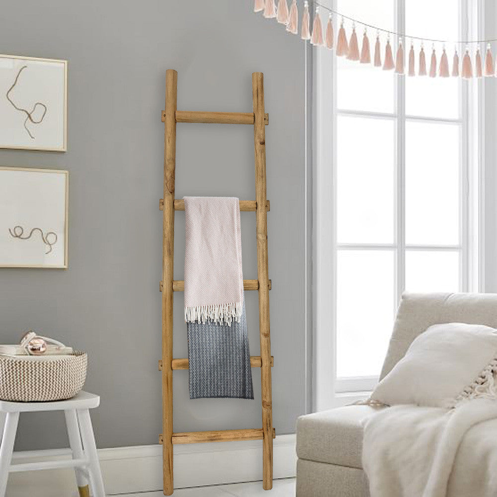 5 Step Brown Decorative Ladder Shelve showcasing a classic design with five steps for displaying towels and accessories.