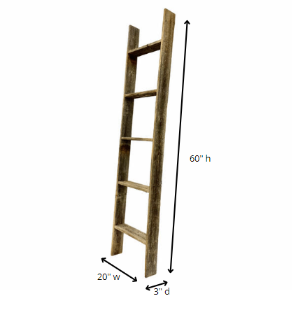 5 Step Rustic Weathered Grey Wood Ladder Shelf showcasing its unique handcrafted design and reclaimed wood finish.