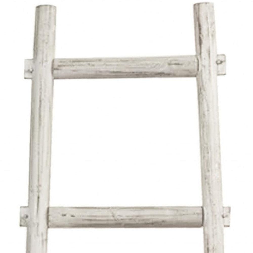 5 Step White Decorative Ladder Shelve showcasing a classic design with five steps for displaying towels and accessories.