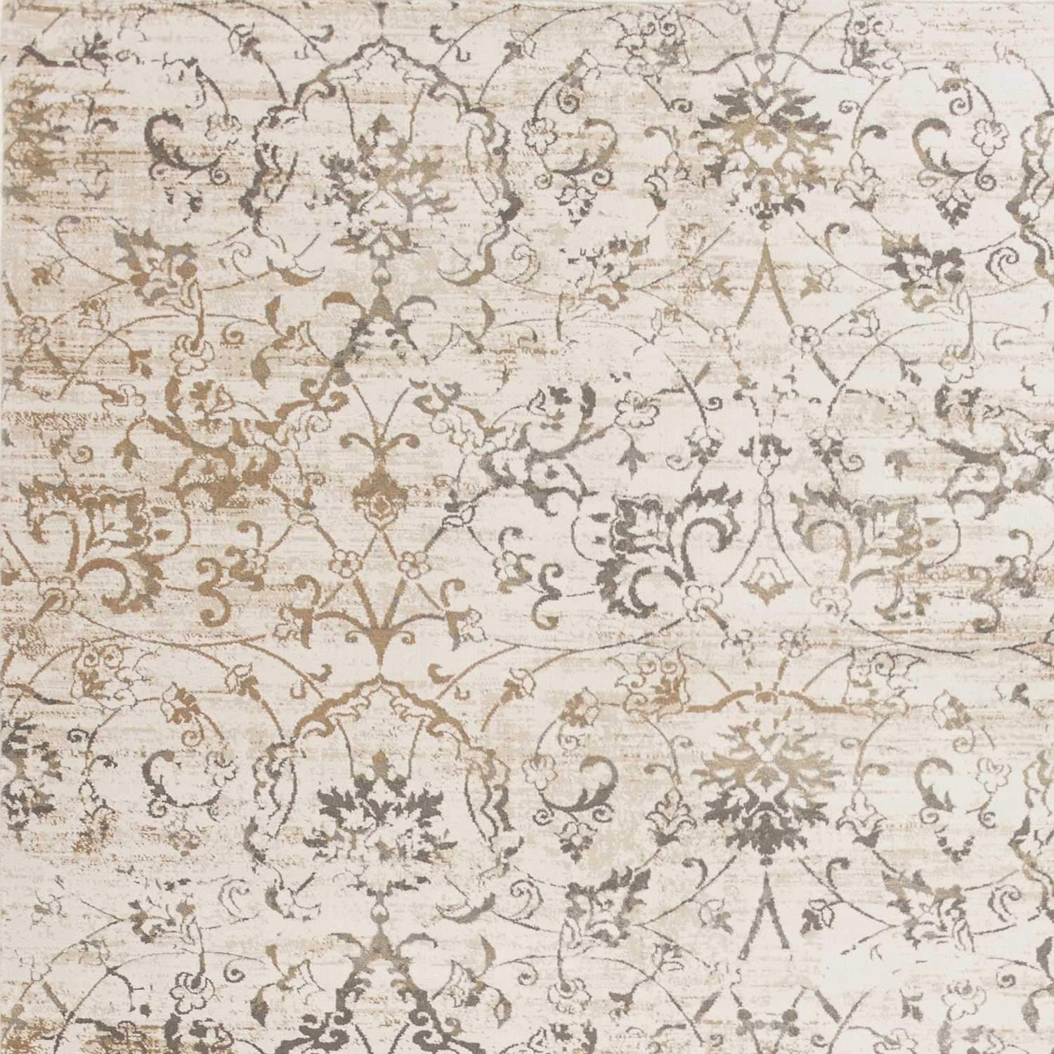 5' x 7' beige polypropylene area rug with metallic luster, showcasing elegant design and high-quality craftsmanship.