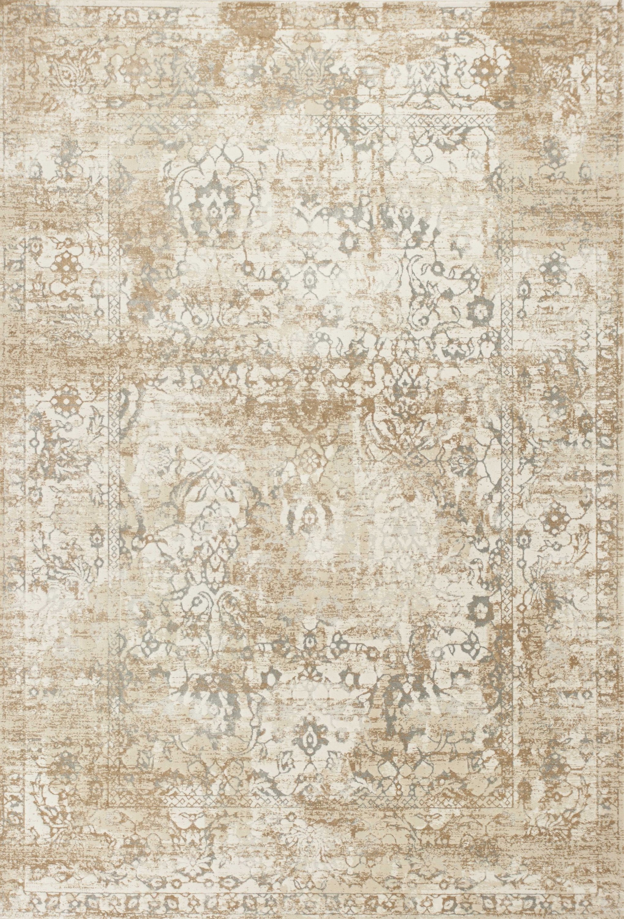 5' x 7' beige polypropylene area rug with a beautiful illusion design, perfect for enhancing home decor.