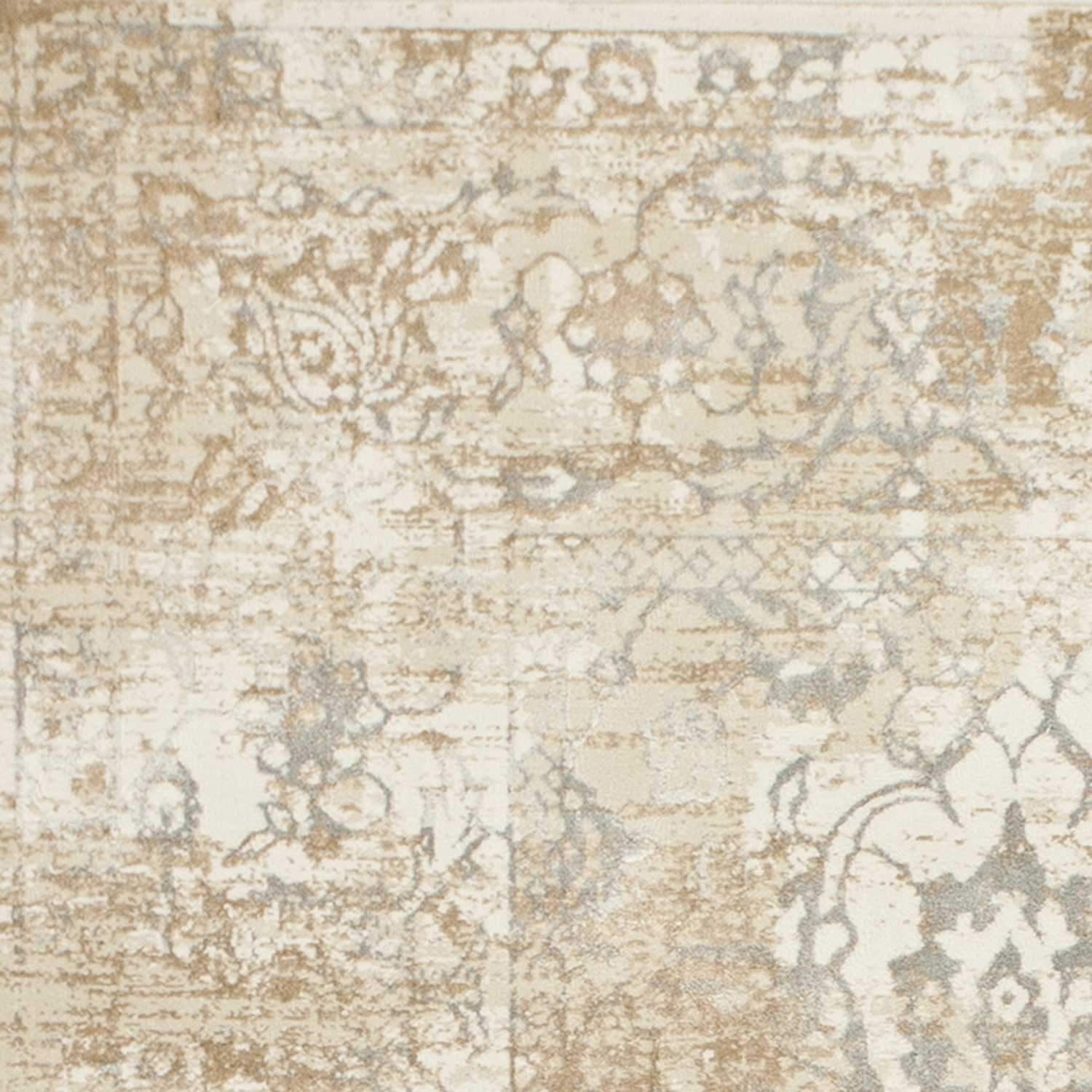 5' x 7' beige polypropylene area rug with a beautiful illusion design, perfect for enhancing home decor.