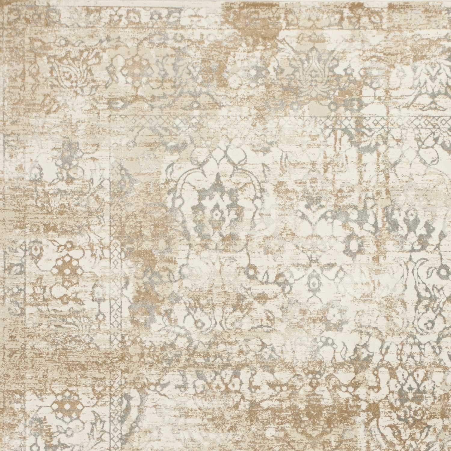 5' x 7' beige polypropylene area rug with a beautiful illusion design, perfect for enhancing home decor.